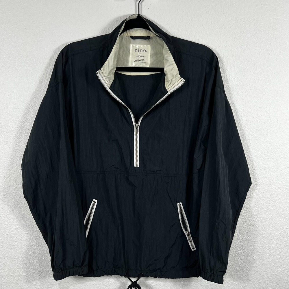 Zine Windbreaker Half-Zip Anorak Pullover Jacket Black Sporty‎ Casual Women's M